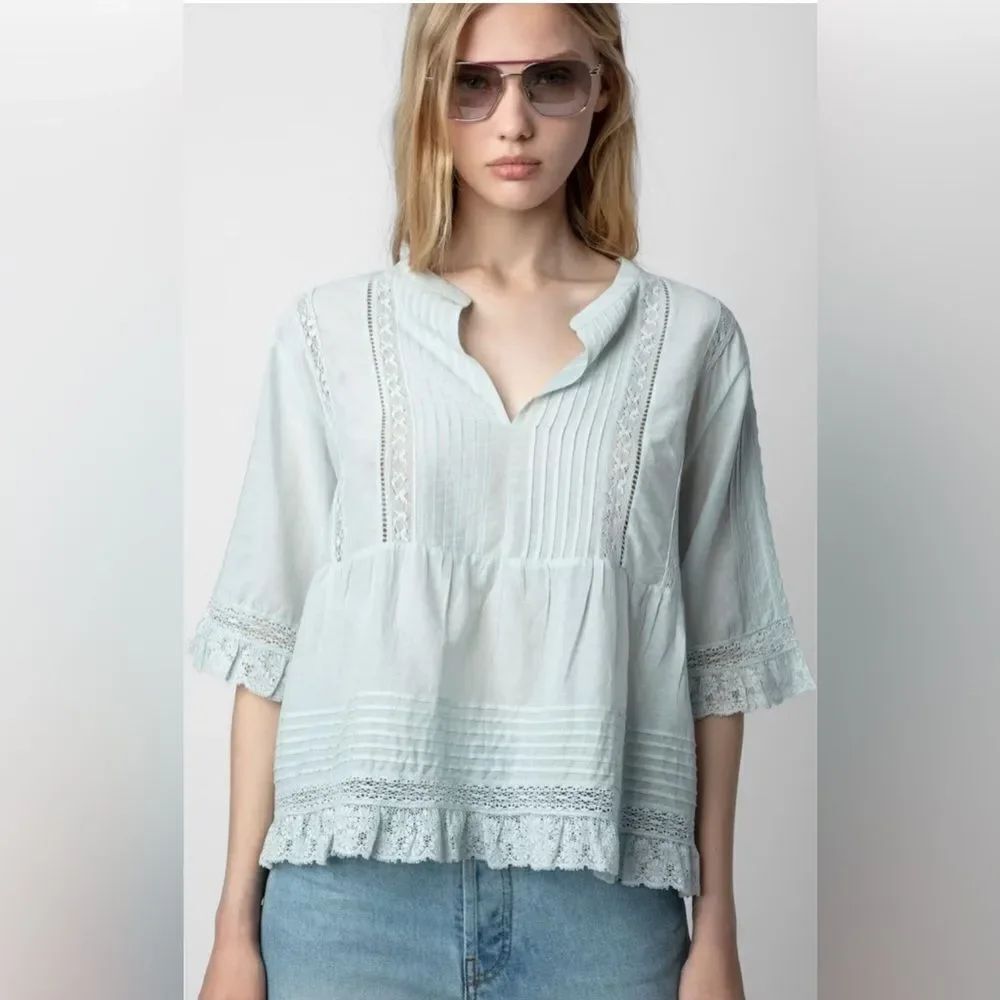 ZADIG & VOLTAIRE tosea top in celadon cottage-core girly Large NWT
